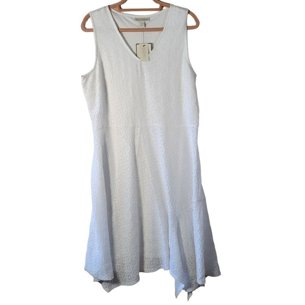 Dana Buchman White Lace Lined Asymmetrical Hem Maxi Dress Women Size L NWT - Picture 1 of 10